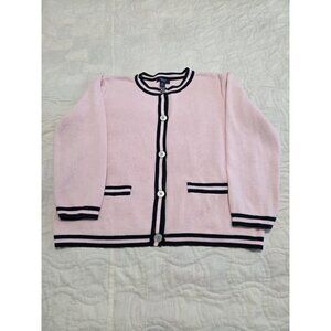 Chaps Womens Light Pink  Navy trim Cardigan Sweater XL 100% Cotton Preppy